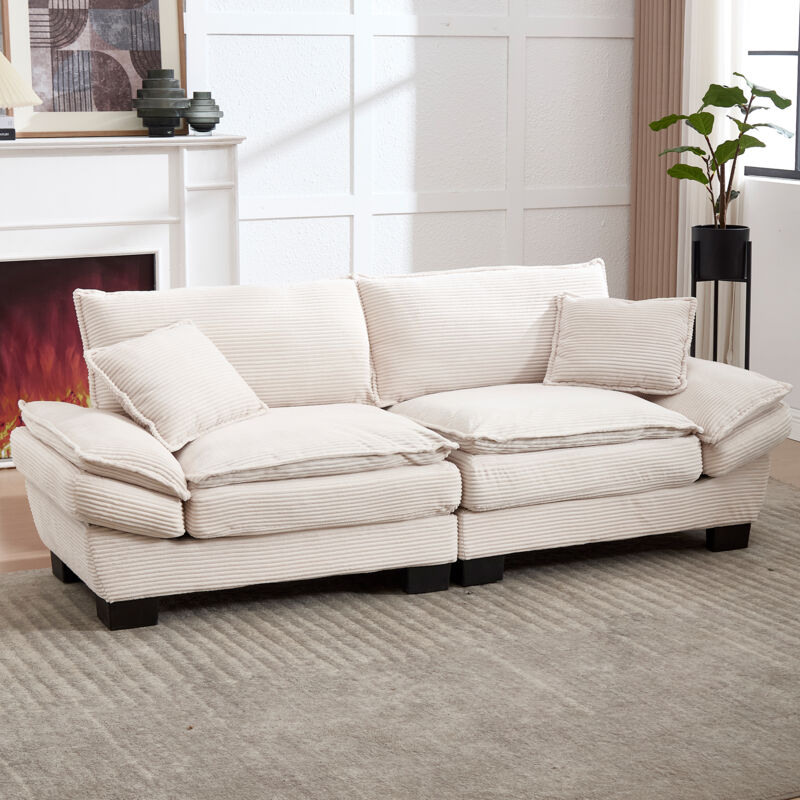 foto del prodotto modfu divano 2 posti, 224x81x81 cm, poltrona con cuscini, velluto, beige