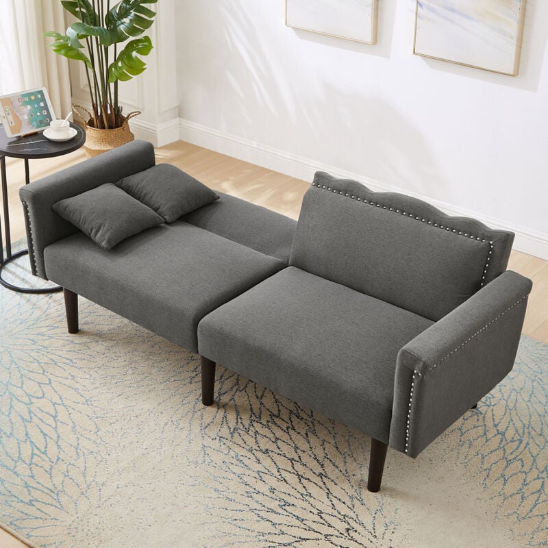 foto del prodotto modfu divano dritti 2 posti 176x72x72cm, schienale regolabile, cotone e lino, grigio scuro