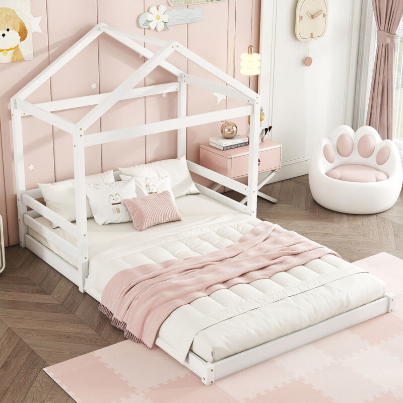 foto del prodotto modfu letti a castello 140x200cm letti matrimoniale per bambini, rete a doghe, legno, senza materasso, bianco