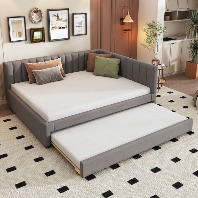 foto del prodotto modfu letti con letti estraibili 140x200 cm divani letti matrimoniale adulti bambini, rete a doghe, velluto, senza materasso, grigio