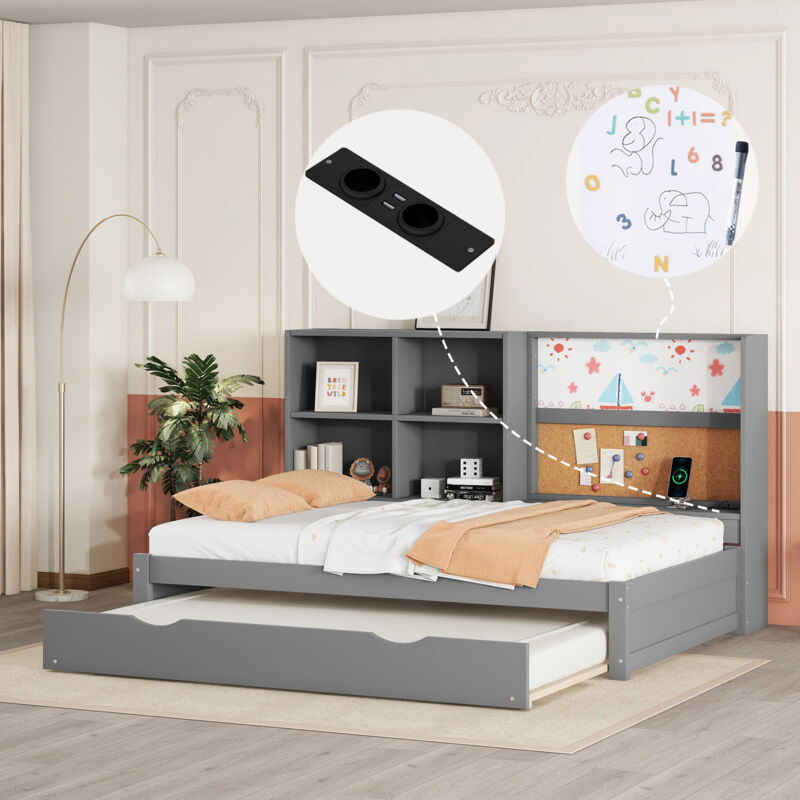 foto del prodotto modfu letti con letti estraibili 90x200 cm divani letti per adulti bambini, vano contenitore aperto, usb, pannello di particelle, senza materasso,