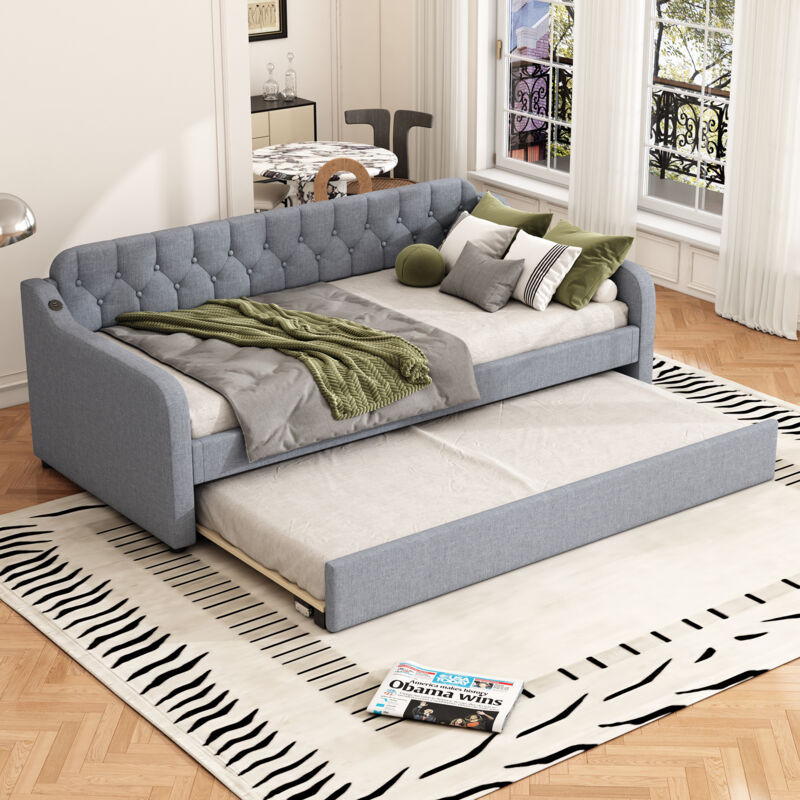 foto del prodotto modfu letti estraibile 90x200 cm 90x190 cm , divano letti per adulti bambini, con usb, biancheria, senza materasso, grigio