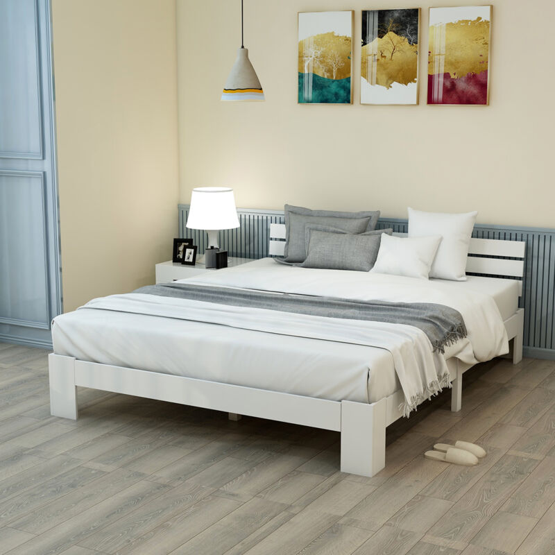 foto del prodotto modfu letti matrimoniale per adulti 140x200cm, rete a doghe, pino, senza materasso, bianco