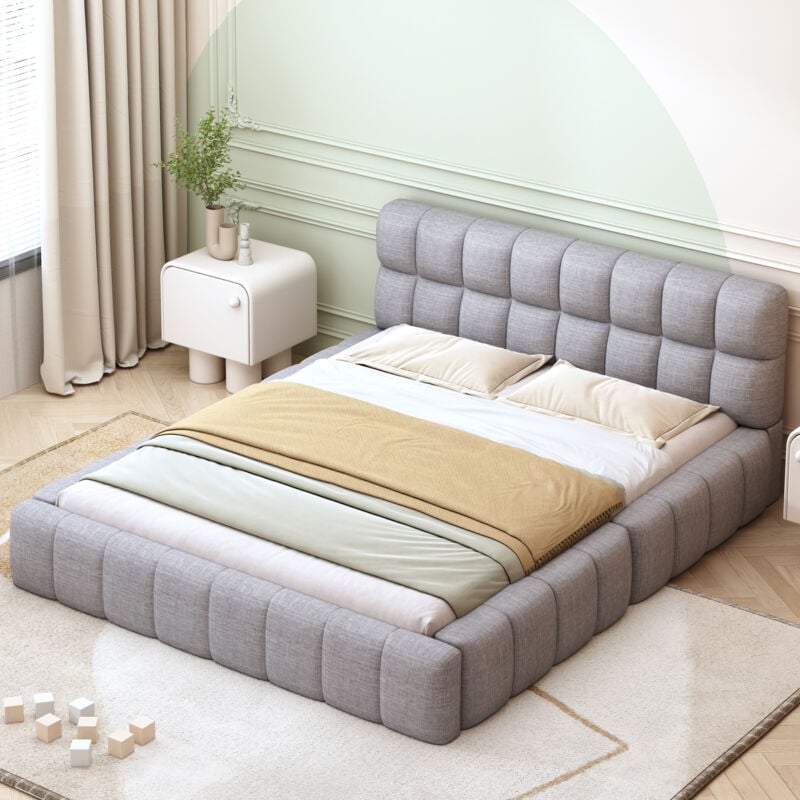 foto del prodotto modfu letti per adulti 140x200cm letto matrimoniale, rete a doghe, senza materasso, grigio
