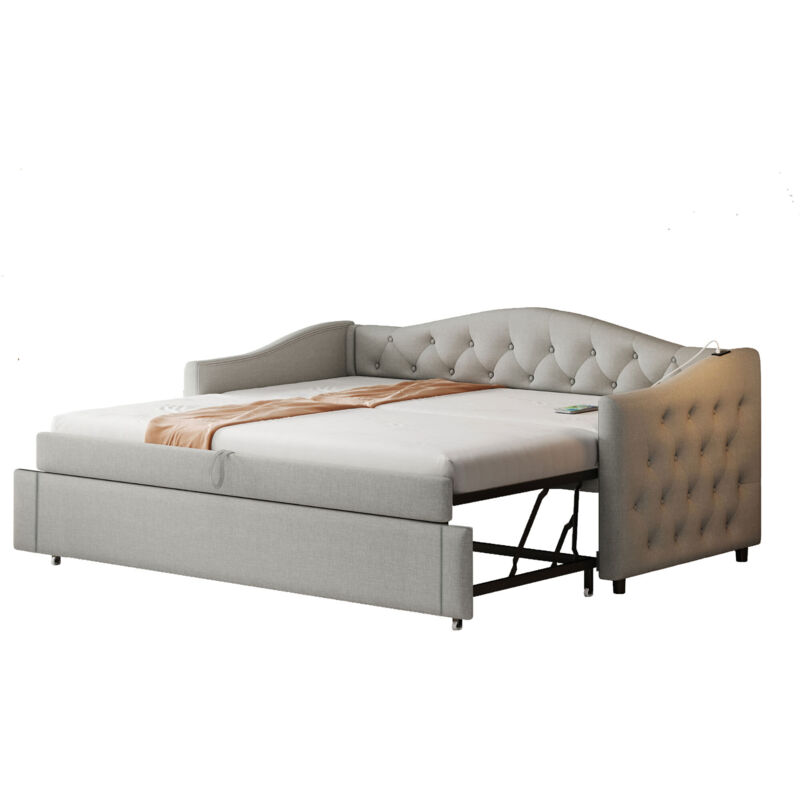 foto del prodotto modfu letti singoli 90x200cm 90x190cm con letti estraibile, divano letti per adulti, usb, lino, senza materasso, grigio