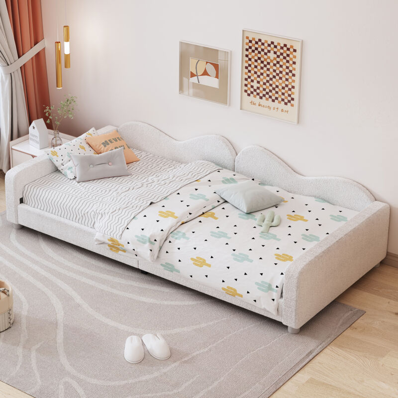 foto del prodotto modfu letti singoli 90x200cm, divano letti per bambini, rete a doghe, tessuto teddy, senza materasso, bianco