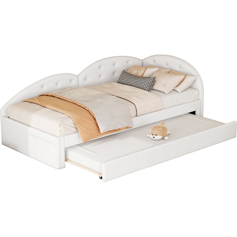 foto del prodotto modfu letti singoli 90x200cm, divano letto con 80x190 cm letti estraibile, pu, senza materasso, bianco