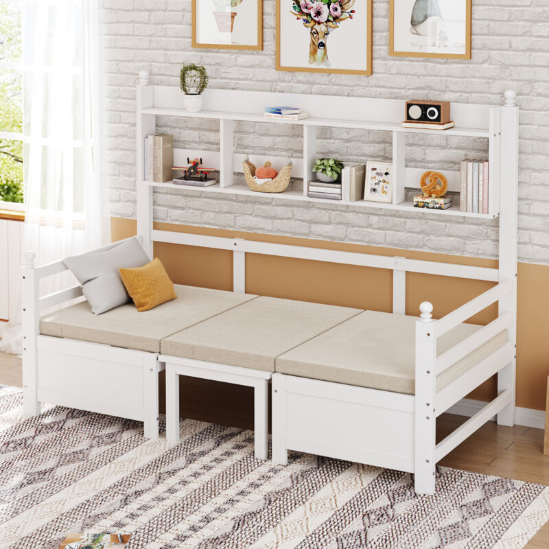 foto del prodotto modfu letti singoli per adulti bambini 90x200cm, con ripiani aperti, trasformabile in sedia e tavolo, multifunzionale, in legno, senza materasso,