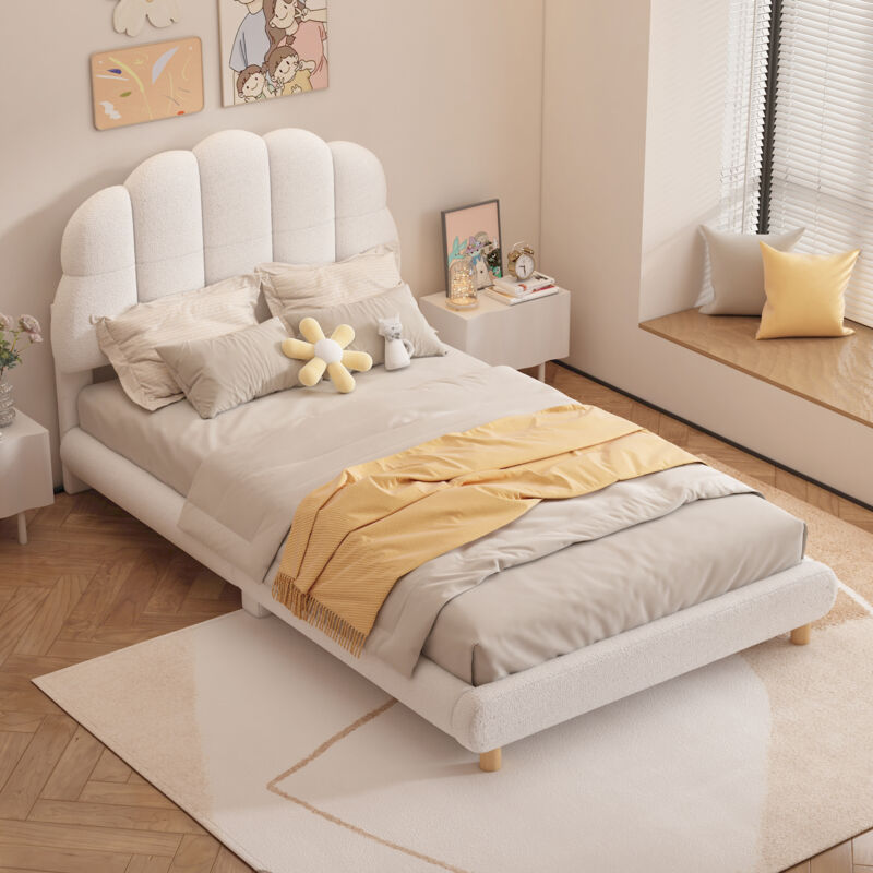 foto del prodotto modfu letti singoli per bambini 90x200 cm con testiera, rete a doghe, velluto, senza materasso, bianco