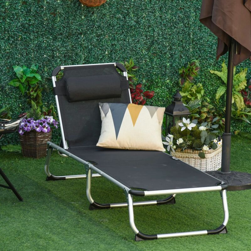 foto del prodotto modfu lettini prendisole, sedia a sdraio regolabile e pieghevole, arredo da giardino, nero, 170x60x76 cm