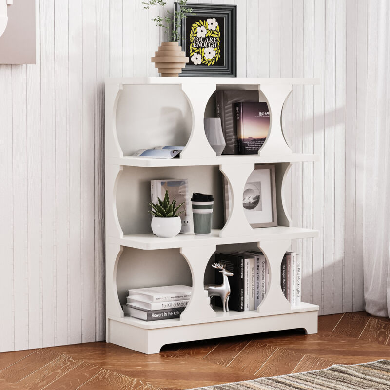 foto del prodotto modfu libreria design moderno 80x30x100 cm con struttura aperta con ripiani di stoccaggio, mdf, bianco
