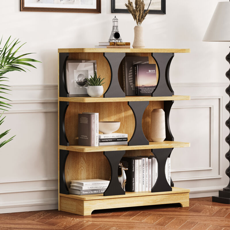 foto del prodotto modfu libreria design moderno 80x30x100 cm con struttura aperta con ripiani di stoccaggio, mdf,nero