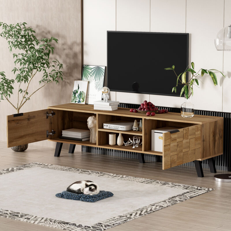 foto del prodotto modfu mobile tv 160,5 x 35,5 x 45 cm con 2 porte e 2 scomparti aperti per lo stoccaggio, mdf, naturale