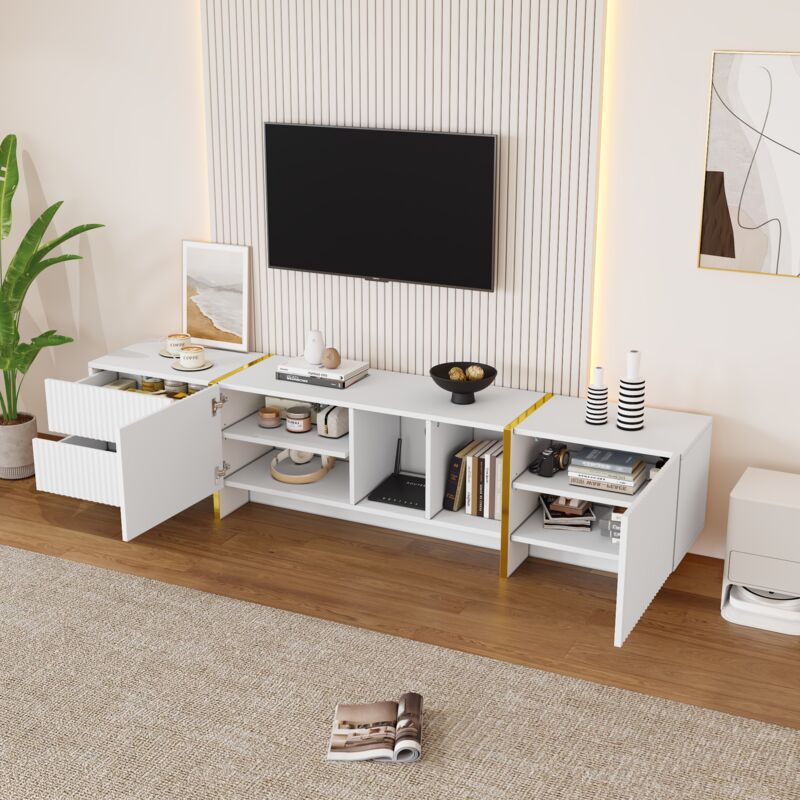 foto del prodotto modfu mobile tv 190 cm con 2 cassetti e 2 porte, passacavi e vano portaoggetti, mdf, bianco