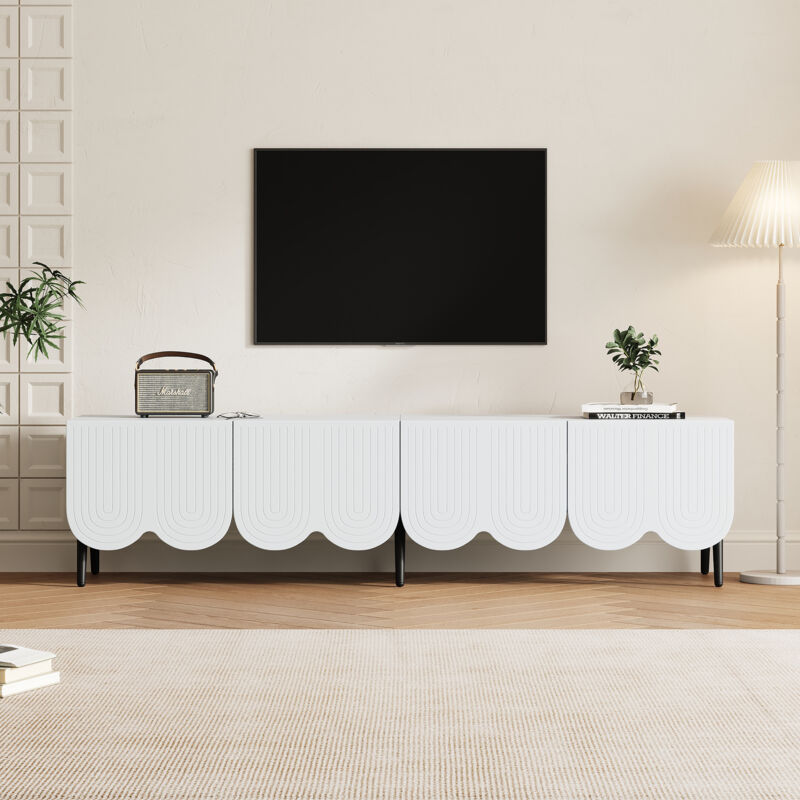 foto del prodotto modfu mobile tv con 4 ante, adatto per tv da 80 pollici, 180x40x45cm, 2 ante, truciolare, bianco