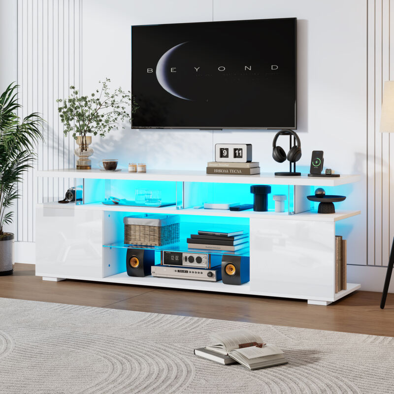 foto del prodotto modfu mobile tv led 150x40x53cm, adatto per tv da 60 pollici, mobile contenitore, mobile soggiorno, pannello truciolare, bianco