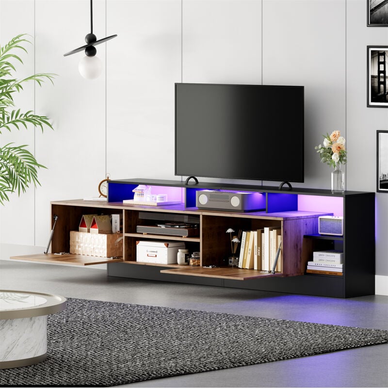 foto del prodotto modfu mobile tv led con 2 ante, 40x190x48,5 cm, per tv fino a 70, spazio aperto, pannello di particelle, nero e rovere