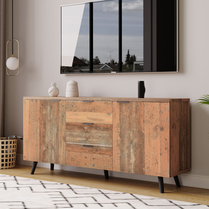 foto del prodotto modfu mobile tv per tv 55, con 3 cassetti 2 ante, 140x35x70cm, truciolare, marrone e nero