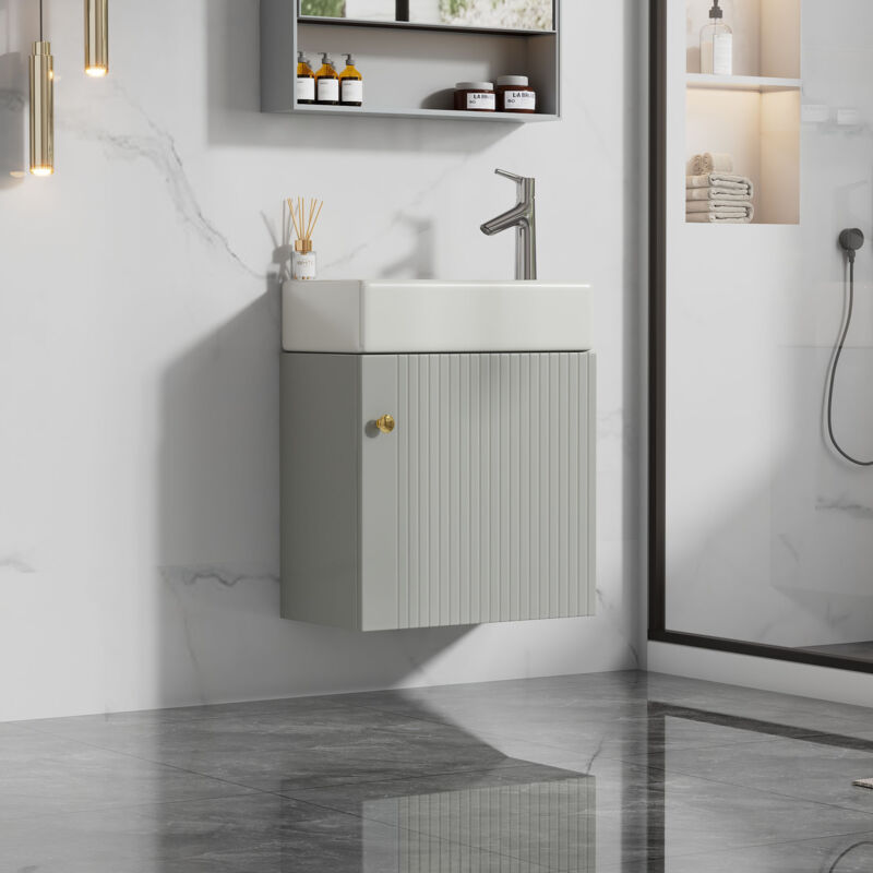 foto del prodotto modfu mobili per lavabo singoli 46x26x56cm mobiletto per bagno, sospeso, mdf, bianco grigio