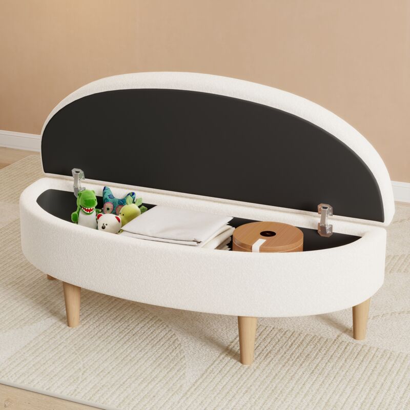 foto del prodotto modfu panche fondo letto 119x40x39cm con spazio contenitore, gambe in legno, pino mdf lana sintetica, bianco