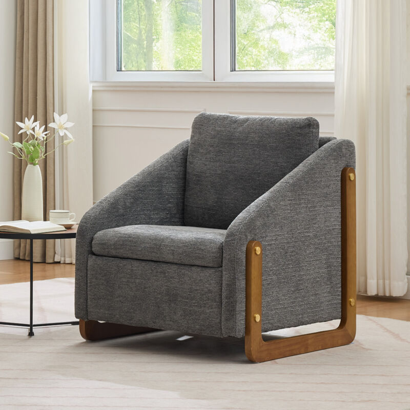 foto del prodotto modfu poltrona 73,5x73,5x73,5cm, divano singolo, portata 110kg, legno tessuto ciniglia, grigio