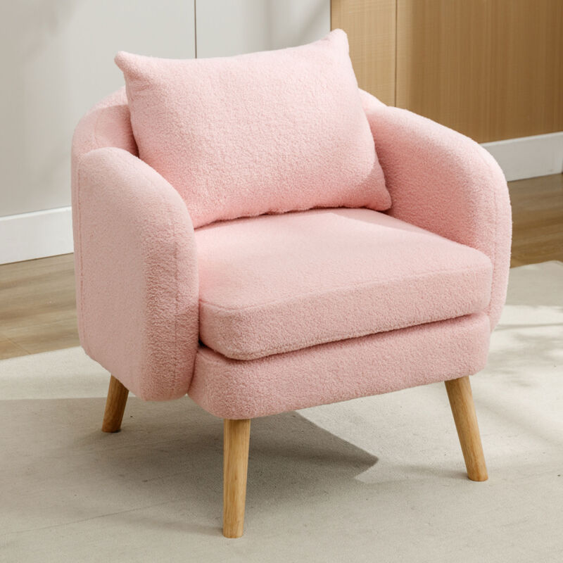 foto del prodotto modfu poltrona, divani singoli con cuscino, 71x72x71cm, adatto per soggiorno camera da letto, portata 150kg, velluto teddy, rosa