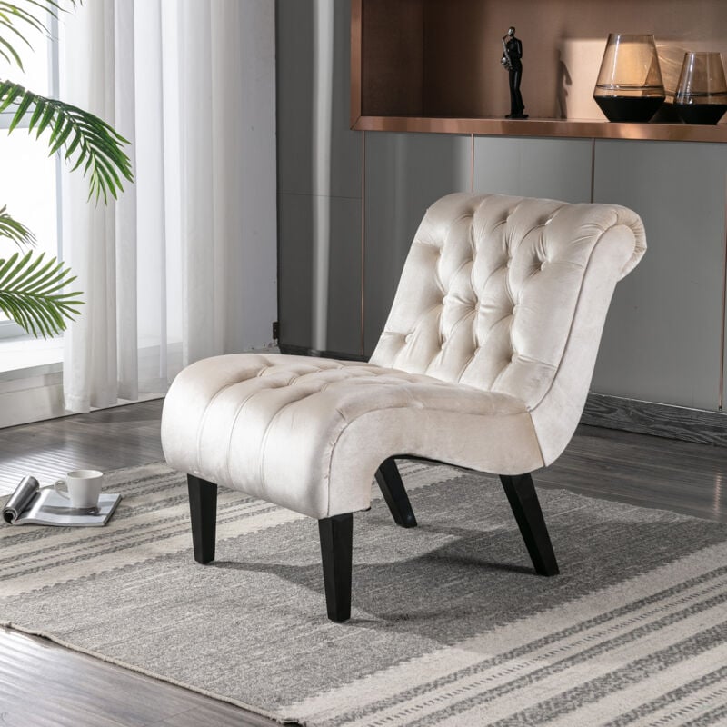 foto del prodotto modfu poltrone relax, gambe in legno nero, senza braccioli, per camera soggiorno ufficio, velluto, beige