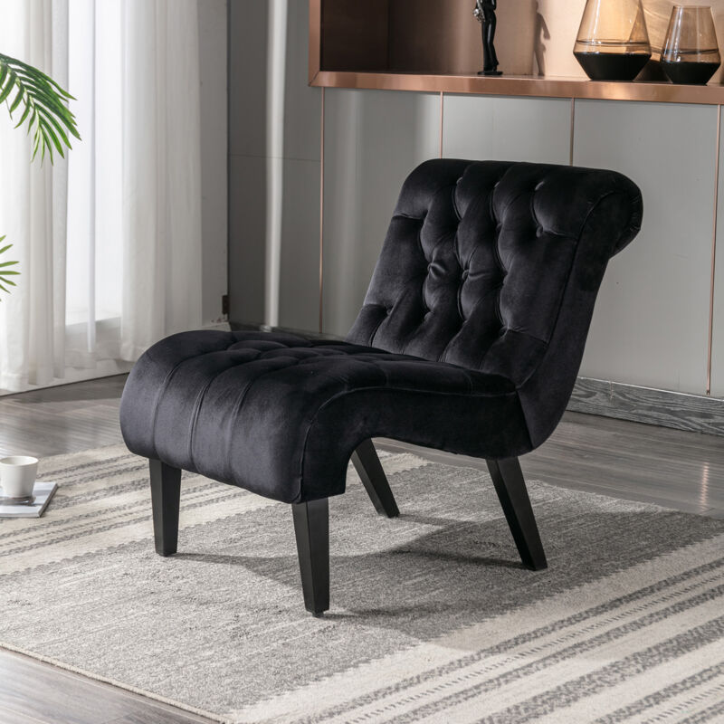 foto del prodotto modfu poltrone relax, gambe in legno nero, senza braccioli, per camera soggiorno ufficio, velluto, nero