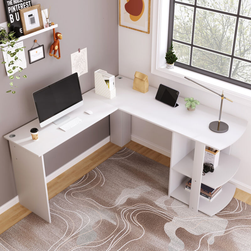 foto del prodotto modfu scrivanie angolari 140x140x75 cm, ripiani aperti, pannello truciolare, bianco
