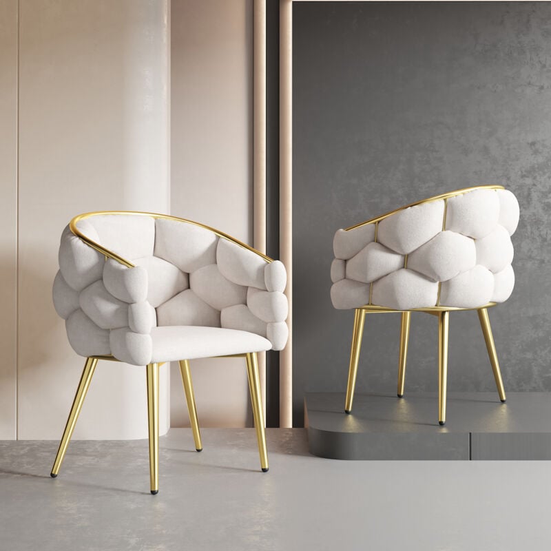foto del prodotto modfu sedia da pranzo, poltrona, poltrona, gambe in metallo, velluto, beige oro, 1 pezzo