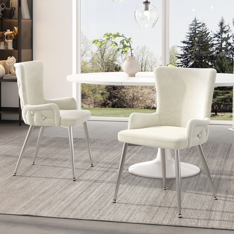 foto del prodotto modfu sedia da pranzo, poltrona, velluto, gambe argentate, stile lusso leggero, 2 pezzi, beige