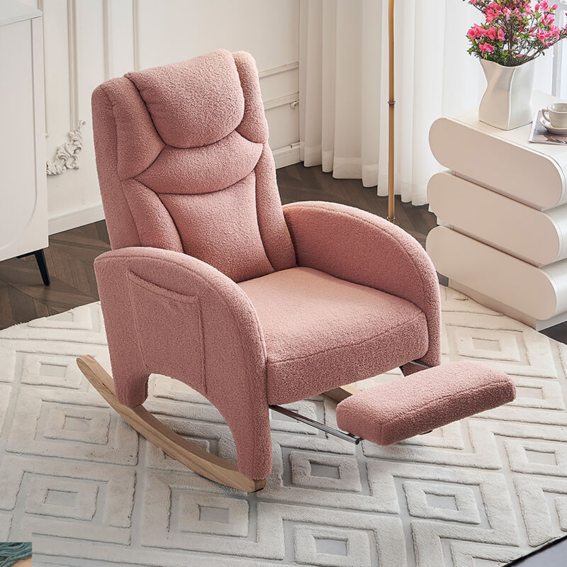foto del prodotto modfu sedie a dondolo, poltrona con poggiapiedi, portata 110 kg, velluto teddy, rosa