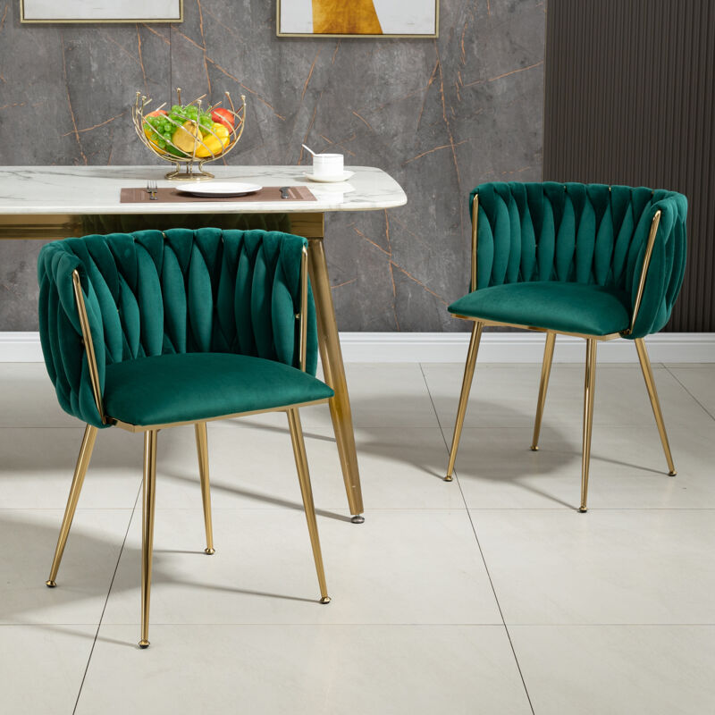foto del prodotto modfu sedie da pranzo 2pz poltrona, sedie da toeletta, gambe in metallo dorato, velluto, verde