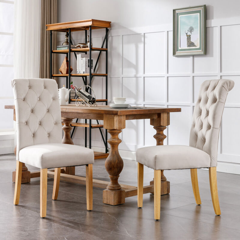 foto del prodotto modfu sedie da pranzo, design a bottone, anelli in metallo cromato, velluto, 2 pezzi, beige, gambe in rovere naturale