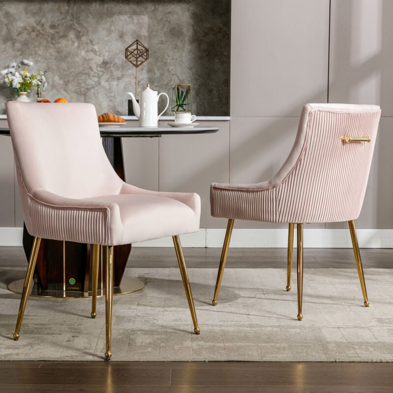 foto del prodotto modfu sedie da pranzo, design a strisce verticali, con maniglie in metallo, poltrona, 6pz, rosa, gambe dorate