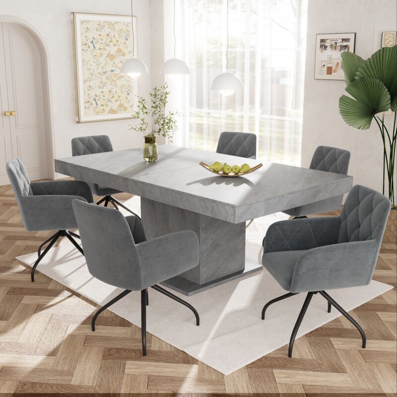 foto del prodotto modfu sedie da pranzo, girevole a 360 , gambe in metallo, poltrona, motivo a rombi, velluto, grigio scuro, 6pz