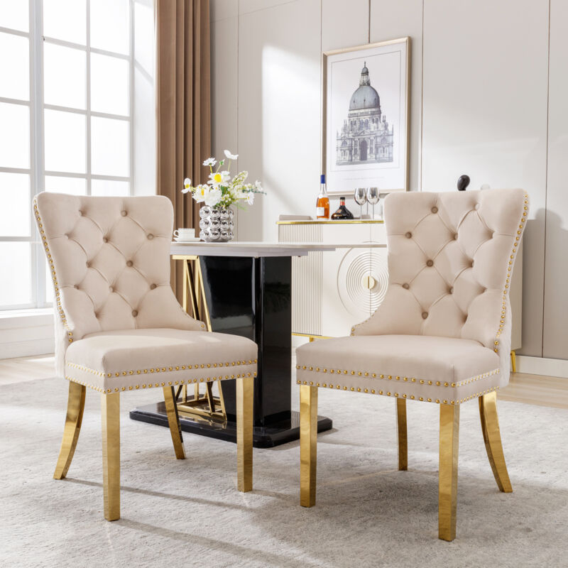 foto del prodotto modfu sedie da pranzo in velluto, gambe in acciaio inox, decorazione unghie, moderno, beige, 2 pezzi