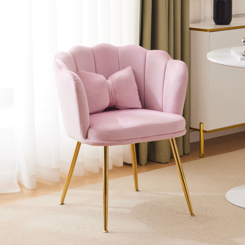 foto del prodotto modfu sedie da pranzo, poltrona, con cuscini a farfalla, gambe in metallo, moderna, velluto rosa, 1 pz.