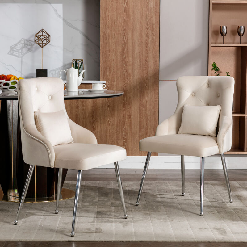 foto del prodotto modfu sedie da pranzo, poltrona da soggiorno, motivo a bottoni, gambe in metallo, velluto, poltrona con cuscino lombare beige, 4 pz.