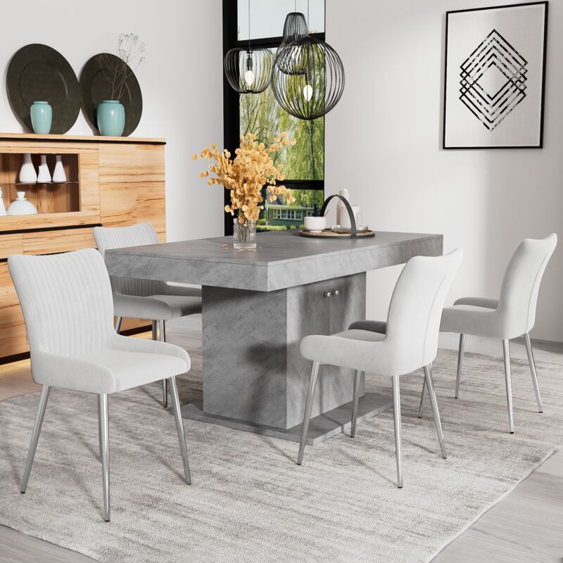 foto del prodotto modfu sedie da pranzo, poltrona, gambe in metallo argentato, per cucina soggiorno, velluto, grigio, 4 pezzi