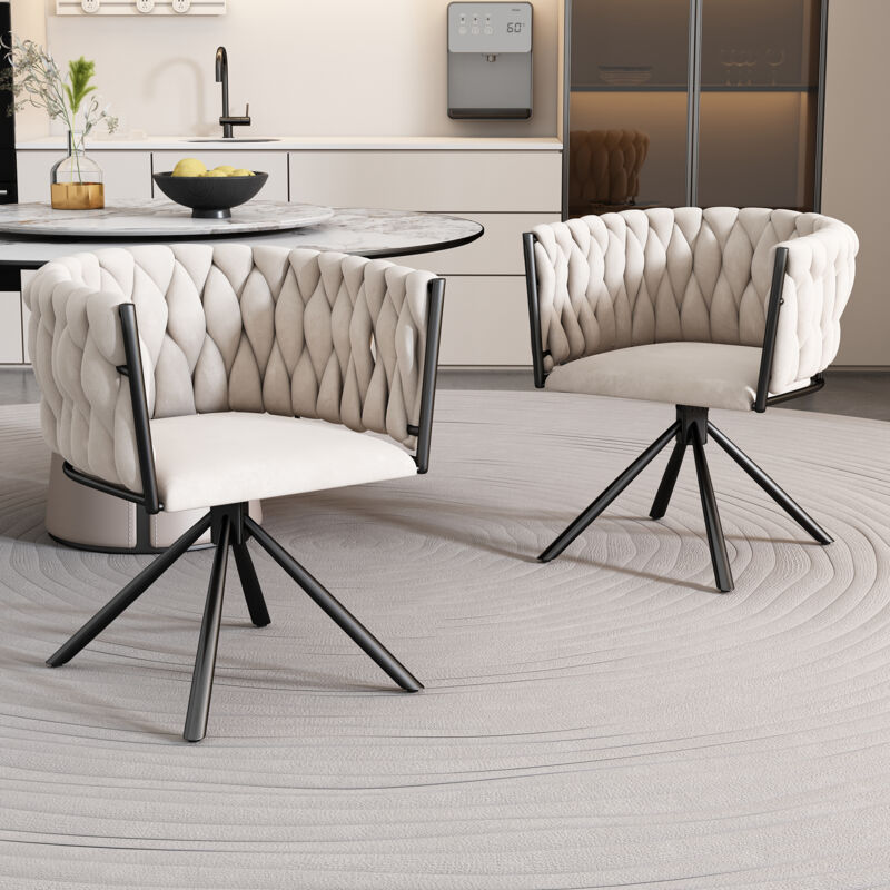 foto del prodotto modfu sedie da pranzo, poltrona, sedie da ufficio, girevole a 360 , gambe in metallo nero, velluto, beige 2 pz