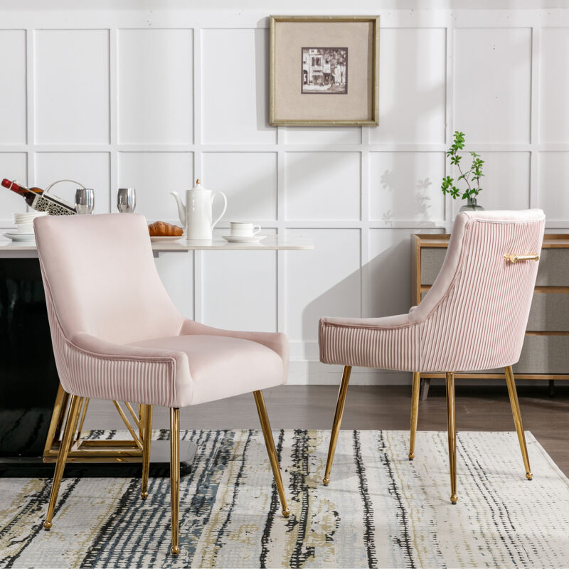 foto del prodotto modfu sedie da pranzo, sedia da soggiorno, poltrona, velluto, set di 2, gambe di supporto dorate, rosa