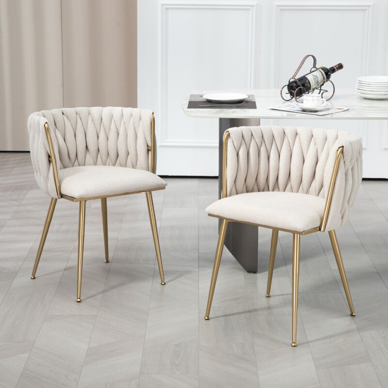 foto del prodotto modfu sedie da pranzo, sedia da toeletta, poltrona, gambe in metallo, per cucina soggiorno camera da letto, lino, beige, 2 pezzi