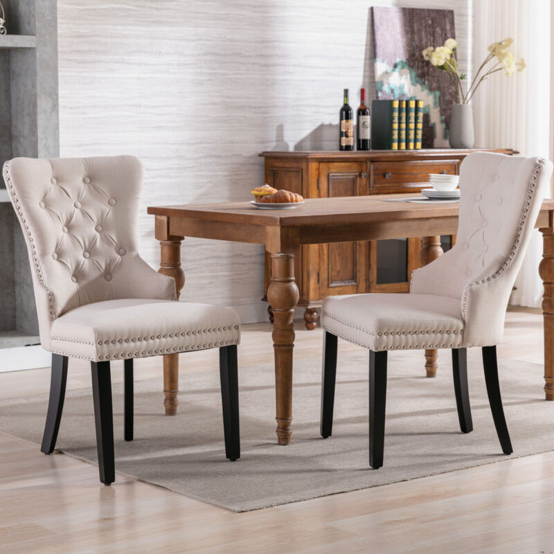 foto del prodotto modfu sedie da pranzo set di 2 , gambe in legno con decorazione a batacchio, per soggiorno cucina, lino, beige