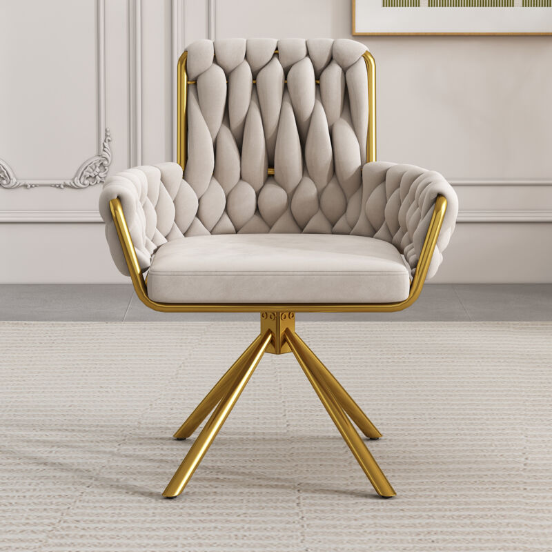 foto del prodotto modfu sedie da ufficio, sedie da pranzo, poltrona, girevole a 360 , gambe in metallo, velluto beige, 1 pz.