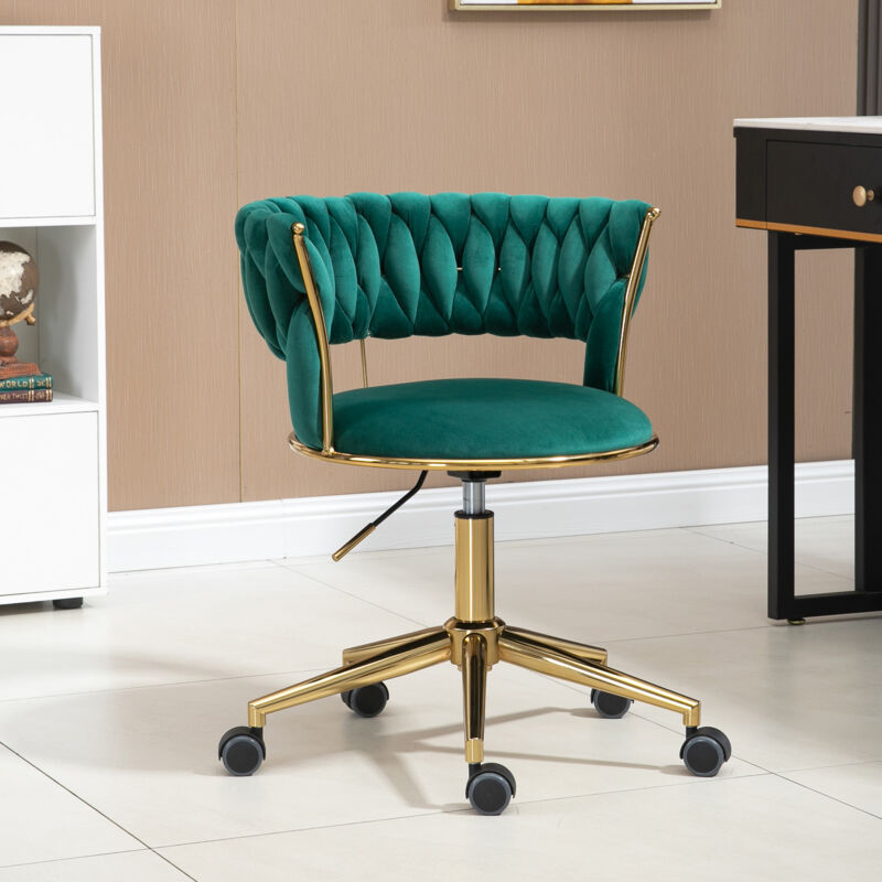 foto del prodotto modfu sedie girevole a 360 , poltrona, sedia da ufficio, con ruote, altezza regolabile, per studio camera da letto ufficio, velluto, verde scuro