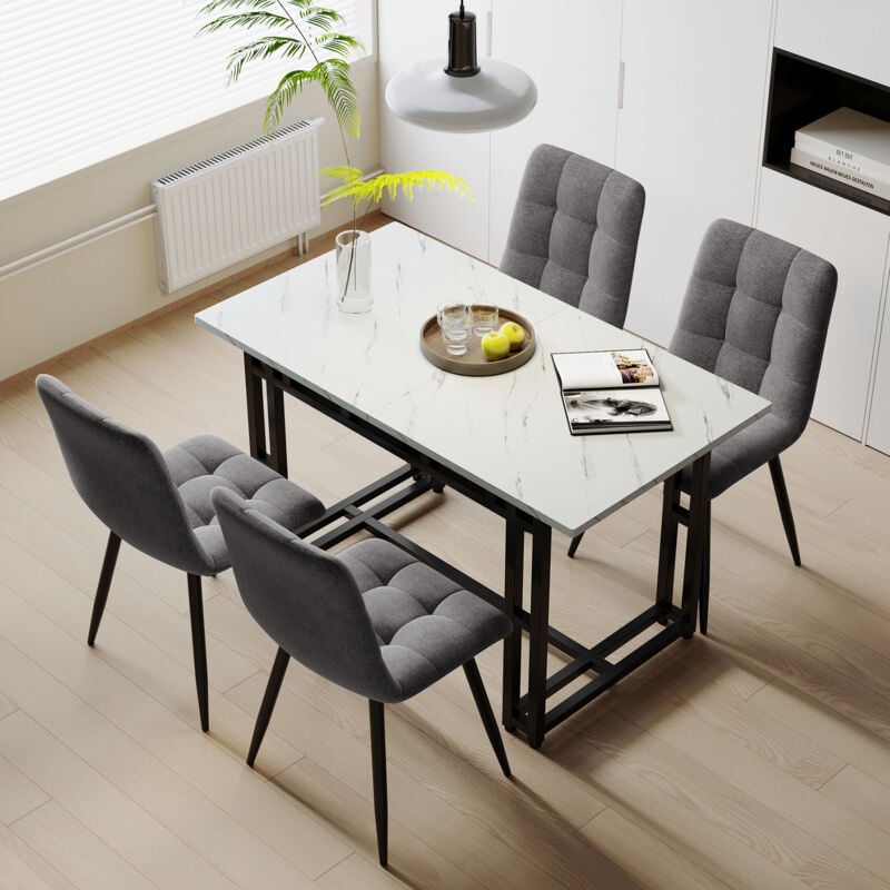 foto del prodotto modfu set tavolo e sedie da cucina set da 5 pezzi , 1 tavolo da pranzo e 4 sedie, mdf, stile h 120x70x74 cm tavolo e sedia grigio scuro in lino
