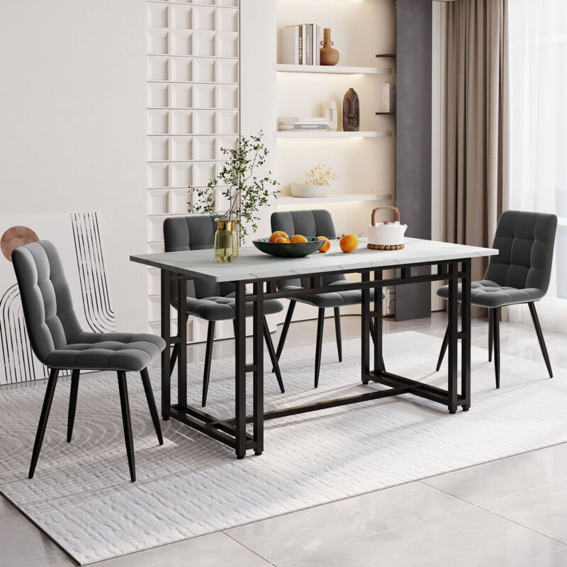 foto del prodotto modfu set tavolo e sedie da cucina set da 5 pezzi , 1 tavolo da pranzo e 4 sedie, mdf, stile i 140x80x74 cm tavolo e sedia grigio scuro in