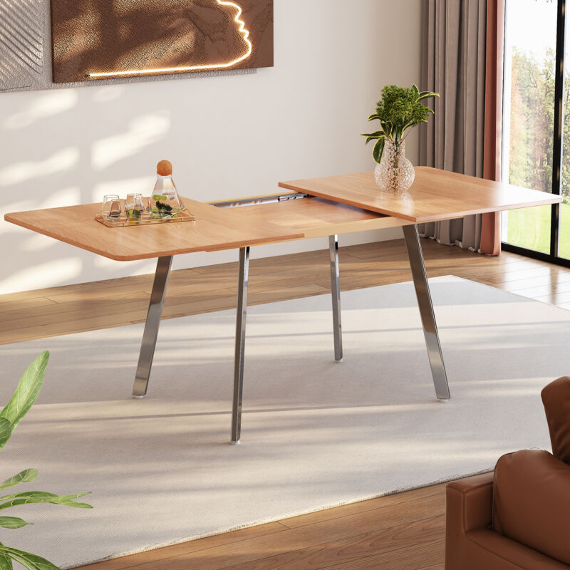 foto del prodotto modfu tavoli da pranzo rettangolare 140 180x80x75cm tavolino da caff , retrattile, gambe cromate argento, moderno, adatto per 4 6 persone, mdf,