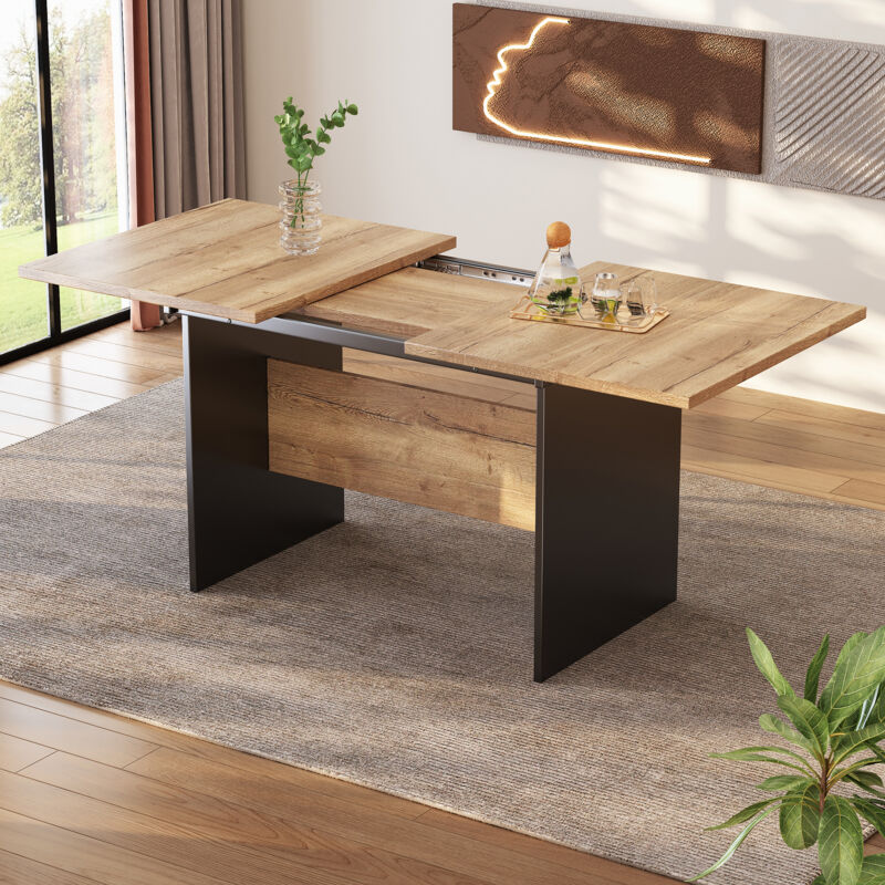 foto del prodotto modfu tavoli da pranzo rettangolare 140x180x80cm, retrattile, design venature del legno, moderno, mdf, colore nero e noce
